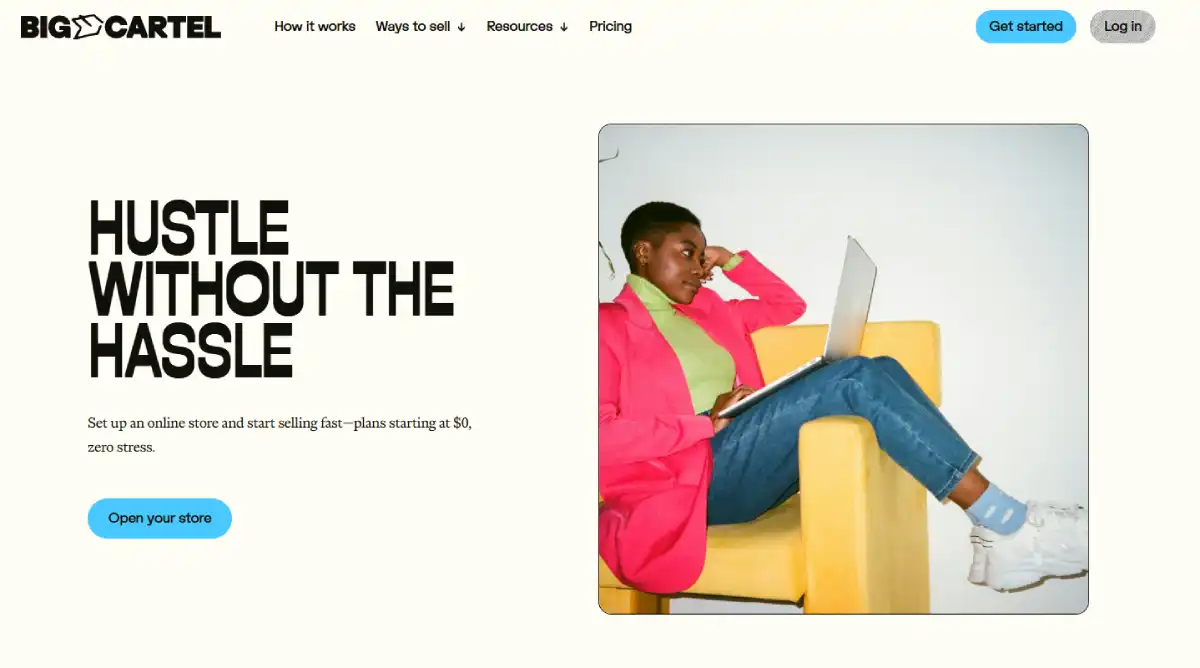 Big Cartel homepage for artists and creators selling products online