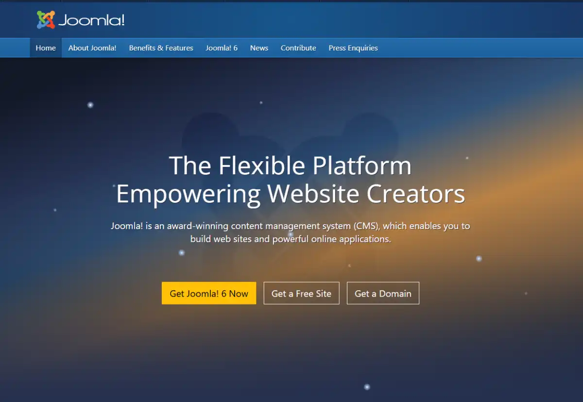 Joomla website homepage with open-source CMS and website management features