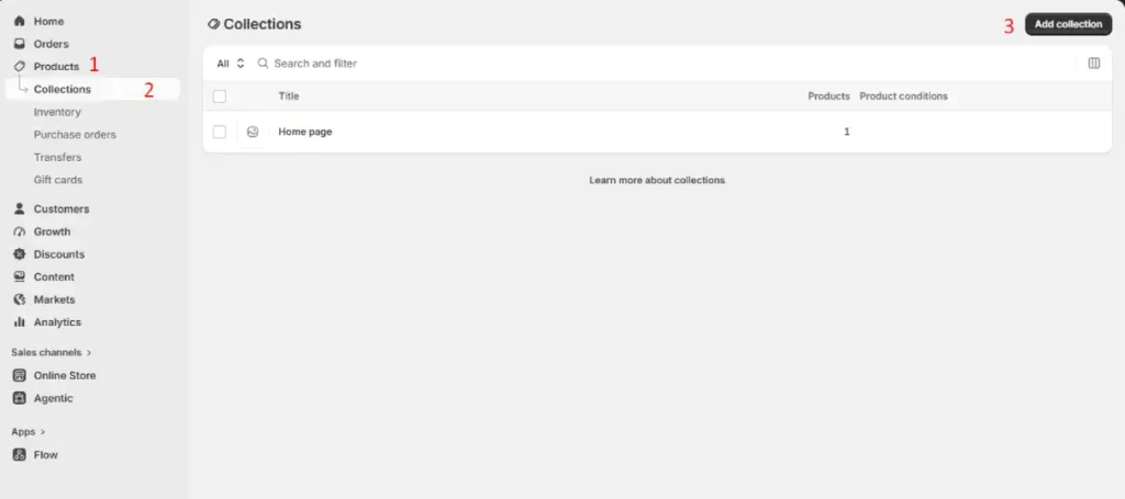Manage product collections and create new collections in Shopify