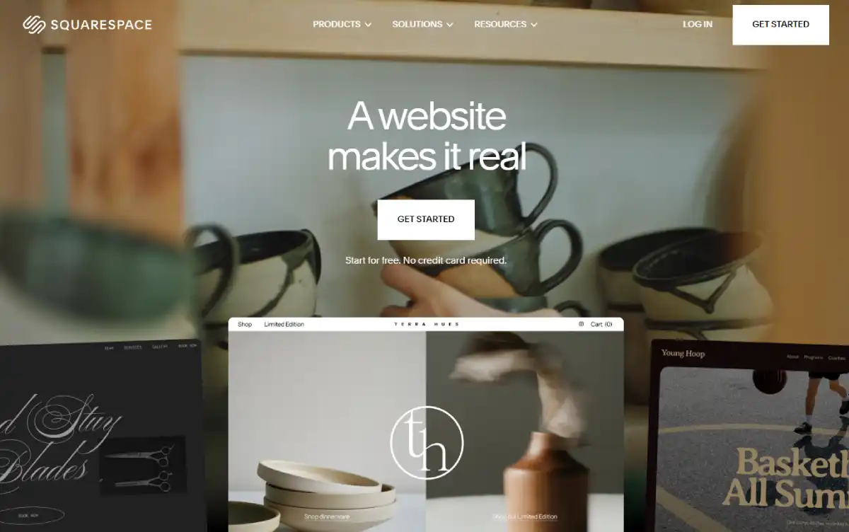 Squarespace website builder homepage with templates and online business tools