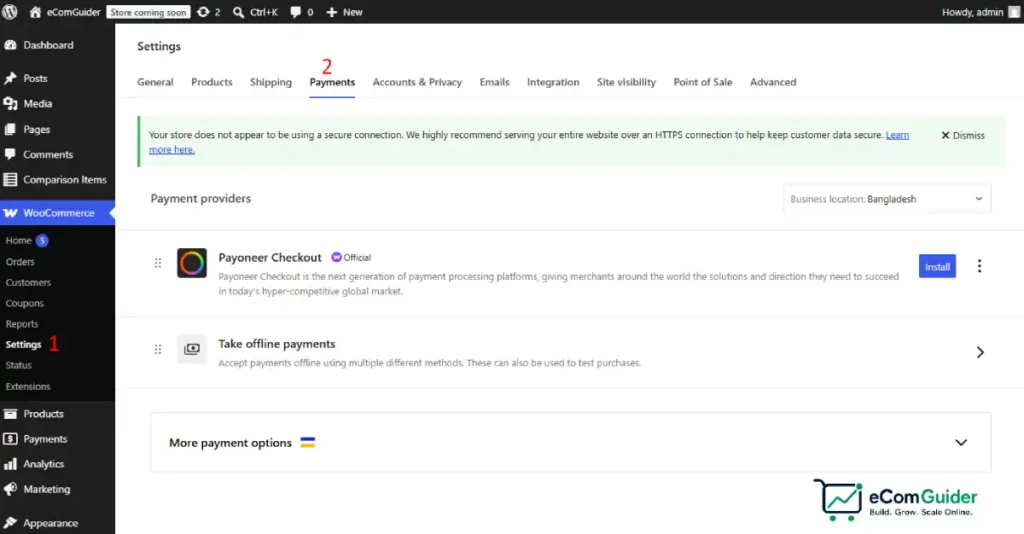 Configure payment gateways and payment methods in WooCommerce