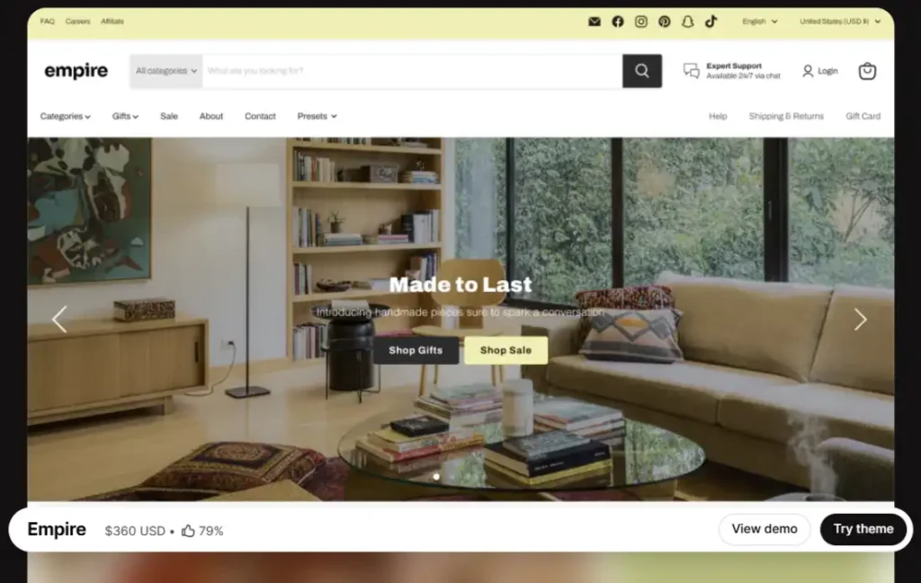 Empire Shopify theme