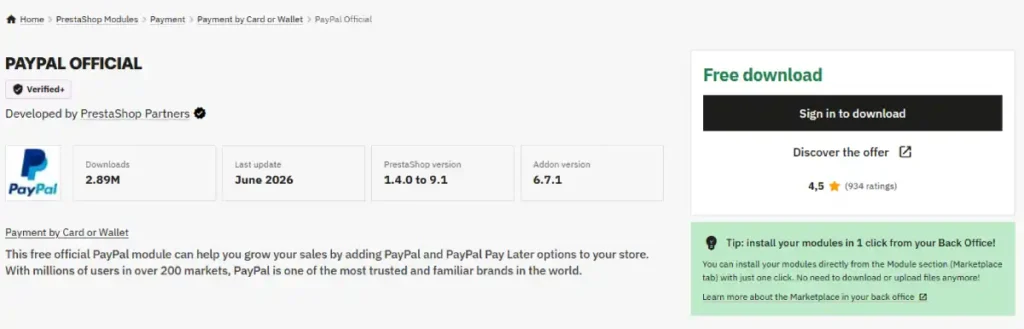 PayPal PrestaShop Addon