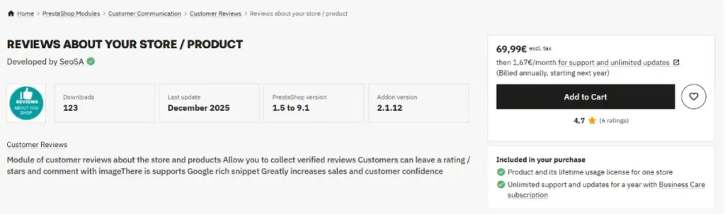 Store & Product Reviews PrestaShop Addon