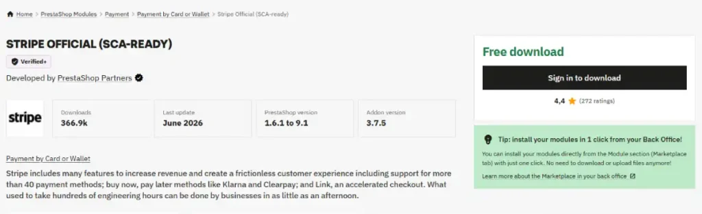 Stripe PrestaShop Addon