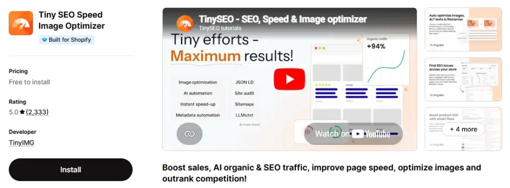 Tiny SEO Speed Image Optimizer Shopify App