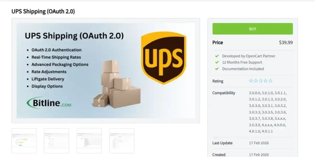 UPS Shipping Extension Opencart