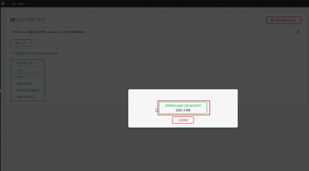 All-in-One WP Migration download backup file dialog in WordPress.