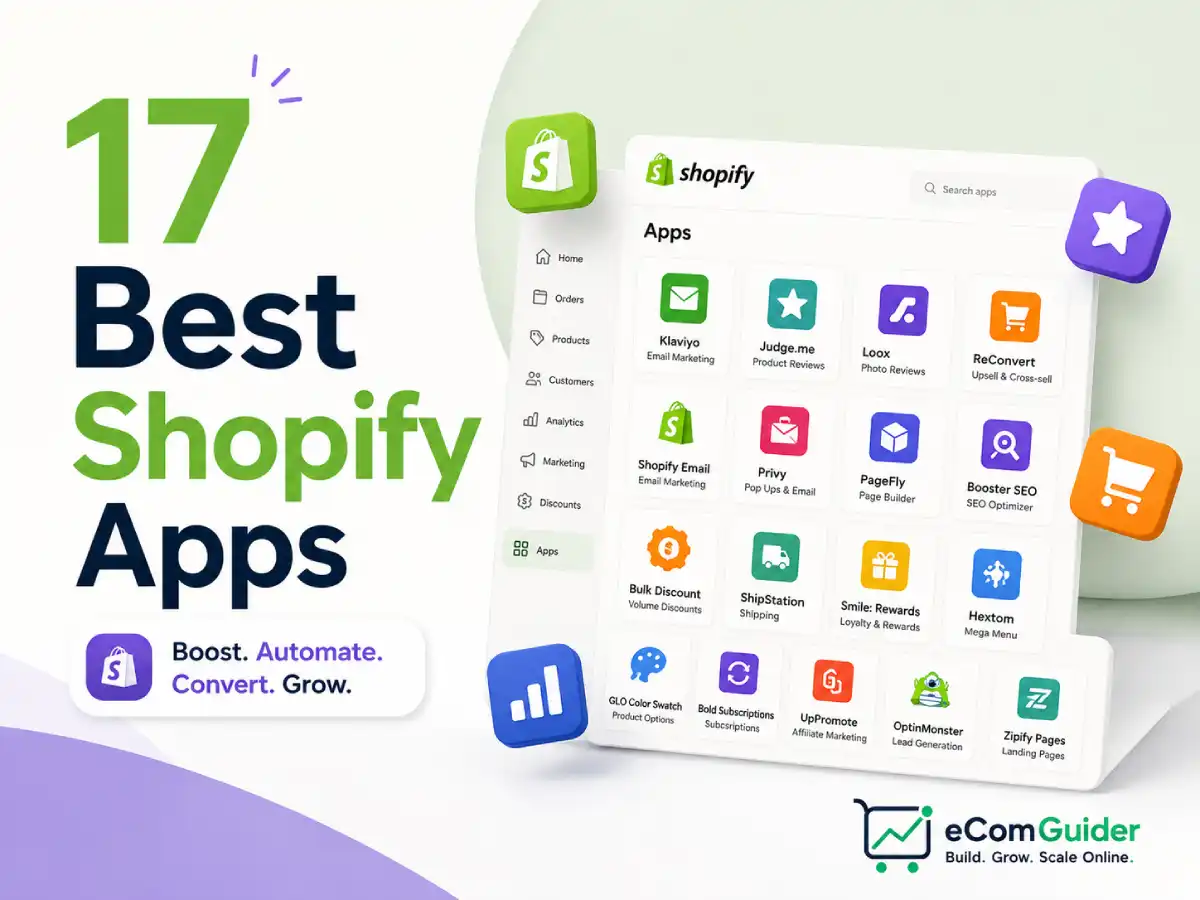 Discover the 17 best Shopify apps for marketing, SEO, reviews, upselling, email, subscriptions, and conversions to grow your Shopify store.