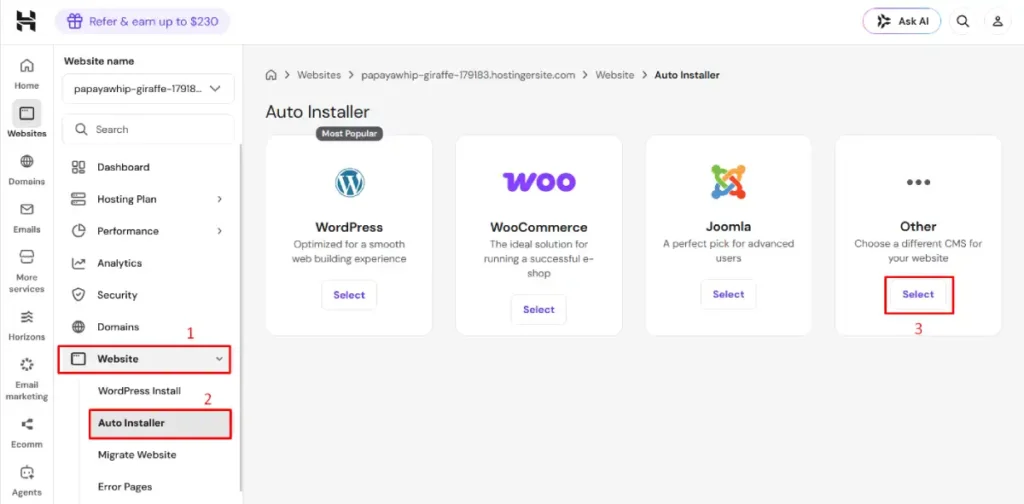 How to install another CMS in Hostinger