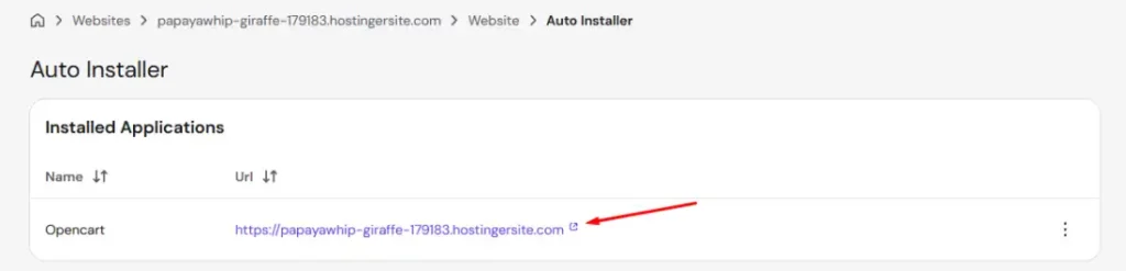 OpenCart successfully installed in Hostinger