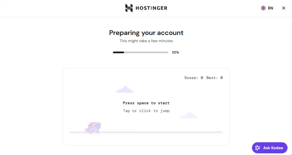 Hostinger preparing your account screen while installing WordPress