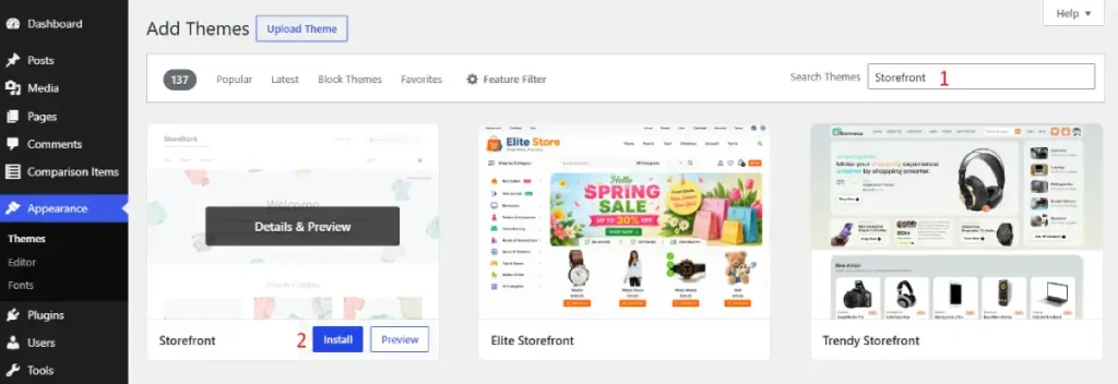 how to install Storefront theme in WordPress