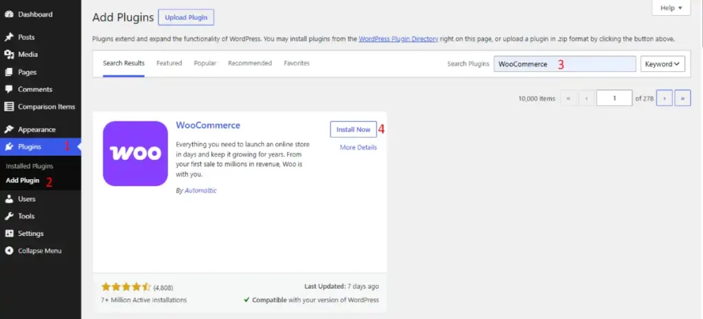 how to install WooCommerce plugin in WordPress