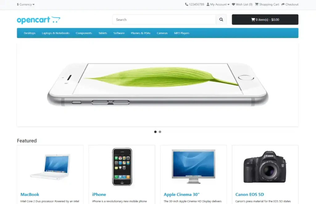 OpenCart default storefront homepage