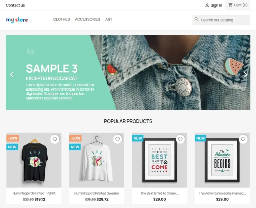 PrestaShop default storefront homepage